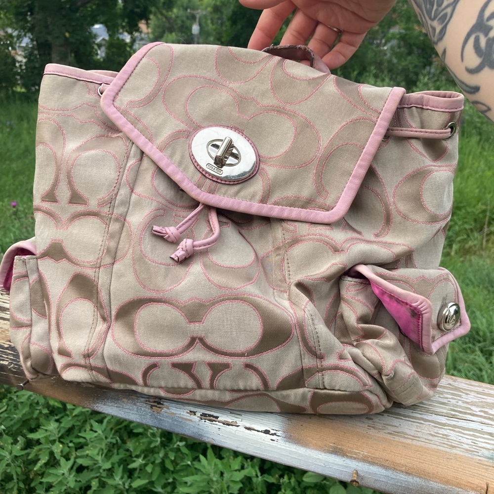 Vintage Coach Pink and Cream Backpack with Signature Design